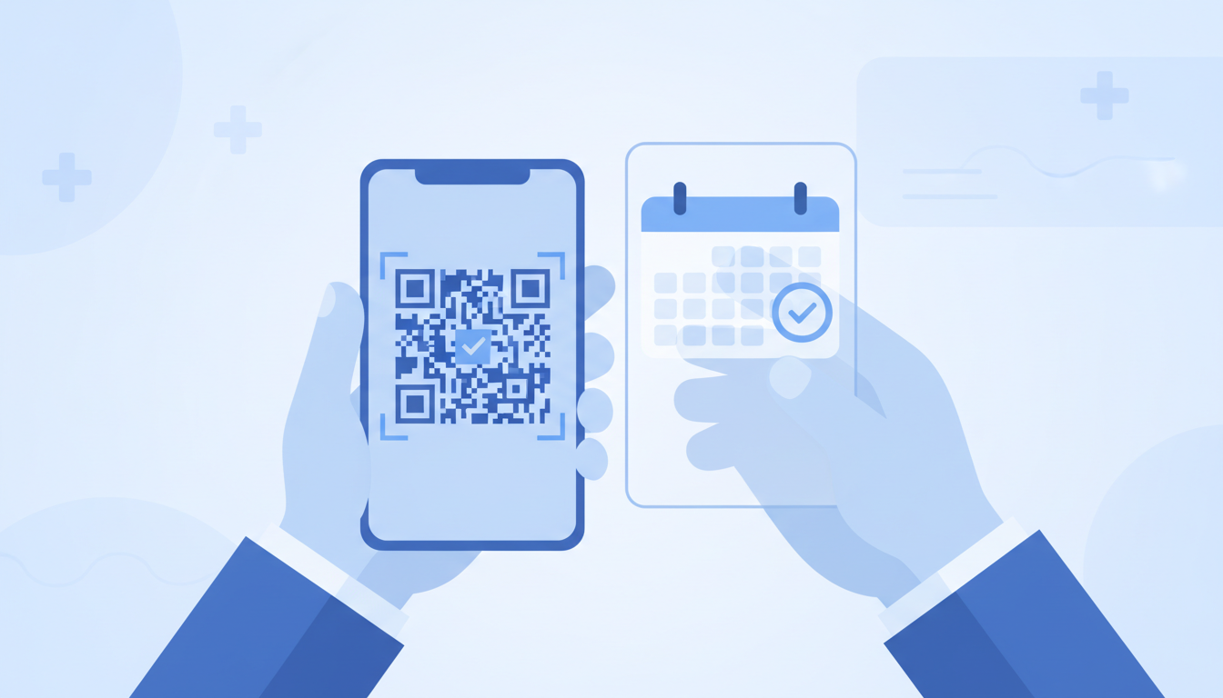 Carte de visite praticien avec QR code — le patient scanne et prend rendez-vous directement